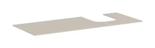 Kunststoffplatte in Sandbeige mit Ausschnitt auf der rechten Seite, geeignet für die Montage von Waschbecken, hergestellt von Hansgrohe.